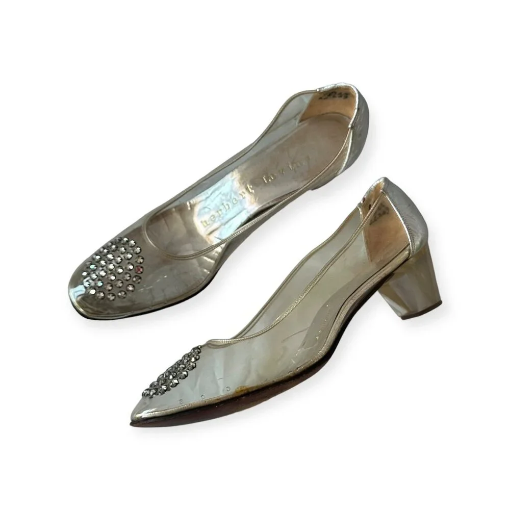 Vintage 60s Herbert Levine Clear Vinyl Lucite Heels Rhinestone Pumps Beth Levine